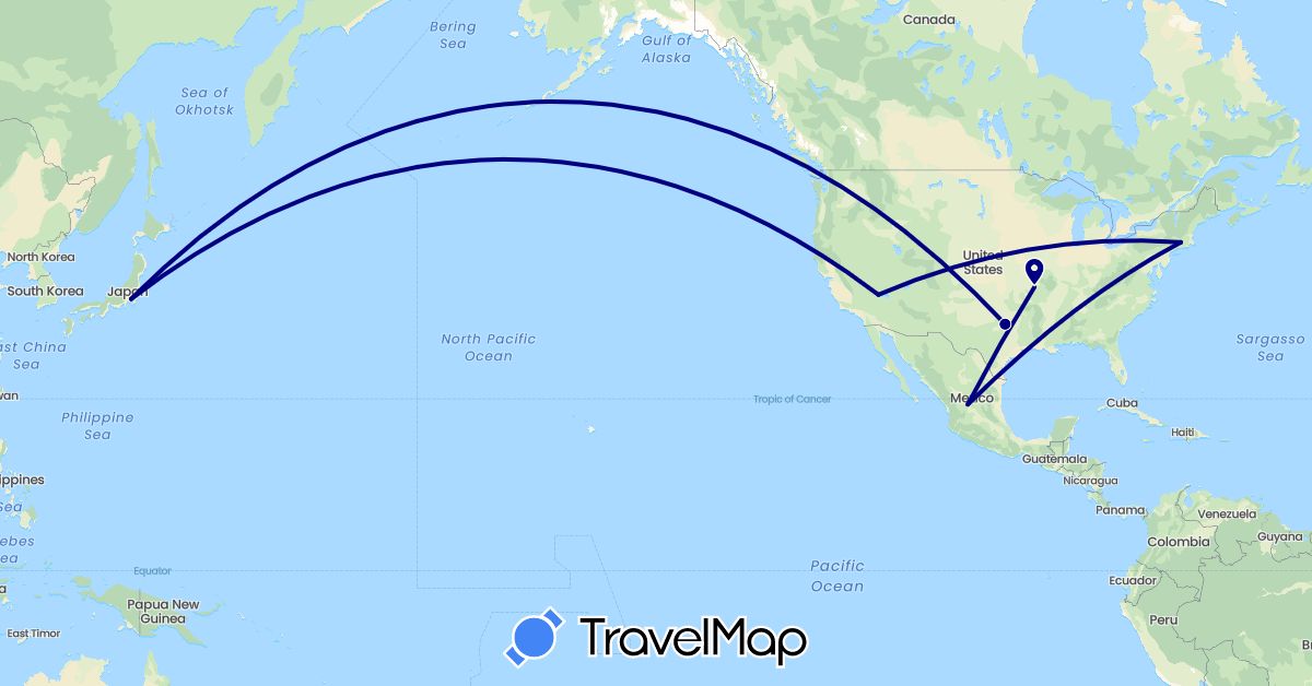 TravelMap itinerary: driving in Japan, Mexico, United States (Asia, North America)